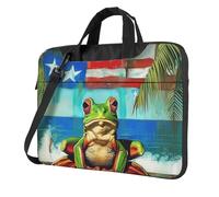 kkvhhyuo Puerto Rico Flag Frog Palm Trees Print Laptop Bag Case 14 inch, Computer Sleeve Cover with Shoulder Strap and Handle Briefcase Carry Case for Men Women to Work School Travel