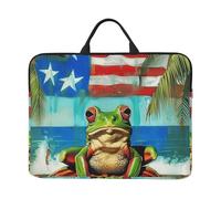 kkvhhyuo Puerto Rico Flag Frog Palm Trees Print Laptop Sleeve Case 14 Inch, Slim Profile Computer Cover Bag with Handle for Men and Women Work, Commuting & Travel
