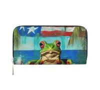 kkvhhyuo Puerto Rico Flag Frog Palm Trees Print Long Leather Wallet Large Capacity Clutch with 8 Card Slots, Zip Coin Pocket & Dual Cash Compartments for Women, Men.