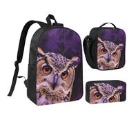 kkvhhyuo Purple Print School Backpack Set with 17 Inch Kids Backpack Lunch Bag & Pencil Case Bundle for Teens Girls Boys, Lightweight Bookbag Travel Rucksack