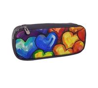 kkvhhyuo Rainbow Colored Gay Pride Hearts Print Leather Pencil Case, Big Capacity Pencil Pouch Stationery Pen Bag Multifunctional Pencil Bag Marker Pen Case for School Student Girl Boy Women Men