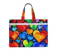 kkvhhyuo Rainbow Hearts Print Document Bag, Lightweight Canvas Bag Handbag with Dual Zip Canvas Tote File Bag for Work Commuting Study and Everyday Carry
