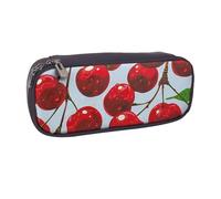 kkvhhyuo Red Cherries Print Leather Pencil Case, Big Capacity Pencil Pouch Stationery Pen Bag Multifunctional Pencil Bag Marker Pen Case for School Student Girl Boy Women Men