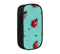 kkvhhyuo Red Ladybugs On A Blue Background Print Large Pencil Case, Zip Smooth Pencil Pouch for Girls Boys with 2 Compartment Multifunctional Pencils Bag for School Office Travel Makeup Bags, Black