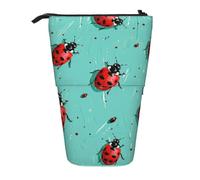 kkvhhyuo Red Ladybugs On A Blue Background Print Pencil Case Big Capacity Aesthetic Pencil Pouch Box with Zipper Portable Pencil Bag Cute for School Students Office Stationery