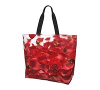 kkvhhyuo Red Rose Petals Print Shoulder Bag for Women Large Tote Bag Reusable Foldable Everyday Carryall for Work Shopping Travel Beach Outings.