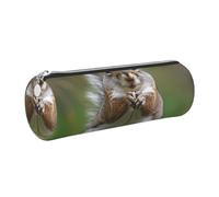 kkvhhyuo Red Squirrel Print Leather Pencil Case, Cylinder Pencil Pouch with Silver, Zipper Cute Pen Case for Boys Girls Teen College Students School