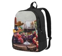 kkvhhyuo Red Wine Galsses & Grapes with Wooden Printed Large Capacity Backpack, Laptop Backpack with Laptop Compartment, School Backpack Travel Rucksack for School Work Hiking