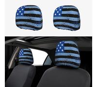 kkvhhyuo Retro Blue Thin Line Usa Flag Print Car Headrest Cover 2 Pcs, Soft Polyester Headrest Pillow Cover Protector with Stretch Fit Universal Fit Seat Cover for Cars SUVs Trucks