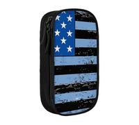 kkvhhyuo Retro Blue Thin Line USA Flag Print Large Pencil Case, Zip Smooth Pencil Pouch for Girls Boys with 2 Compartment Multifunctional Pencils Bag for School Office Travel Makeup Bags, Black