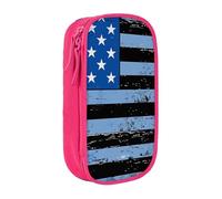 kkvhhyuo Retro Blue Thin Line USA Flag Print Large Pencil Case, Zip Smooth Pencil Pouch for Girls Boys with 2 Compartment Multifunctional Pencils Bag for School Office Travel Makeup Bags, Pink
