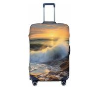 kkvhhyuo Rocky Wave Sunset Painting Luggage Cover Protector, Black, M | Suitcase Cover, Washable, Travel Stretch Baggage Case Protective, Carry On Cover,