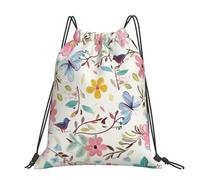 kkvhhyuo Romantic Fancy Floral Birds Butterfly Printed Drawstring Backpack Large Foldable Draw String Bag with Adjustable Straps for Sports Travel Swimming School