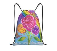 kkvhhyuo Rose Rainbow Butterfly Printed Drawstring Bag 36x43 cm | Drawstring Backpack Lightweight Cinch Sack Bag Adjustable Shoulder Strips for Gym Swim Dance Travel Camping