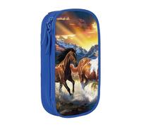 kkvhhyuo Running Horses Print Large Pencil Case, Zip Smooth Pencil Pouch for Girls Boys with 2 Compartment Multifunctional Pencils Bag for School Office Travel Makeup Bags, Blue