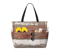 kkvhhyuo Rustic Old Barn Wood Print Large Beach Bag, Foldable Beach Tote Bag with Zipper and Pocket Reusable Shopping Bag for women, Tote Bags for Traveling, Shopping, Pool