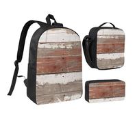 kkvhhyuo Rustic Old Barn Wood Print School Backpack Set with 17 Inch Kids Backpack Lunch Bag & Pencil Case Bundle for Teens Girls Boys, Lightweight Bookbag Travel Rucksack