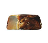 kkvhhyuo SciFi Lion Printed Pencil Bag with Silver Zipper | Faux Leather Pencil Cases, Aesthetic Pencil Pouch, Makeup Bag Cosmetic Bag for Office Travel