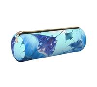 kkvhhyuo Sea Animals Stingrays Print Leather Pencil Case Portable Round Pencil Pouch with Gold Zip Multifunctional Pencil Holder Pouch Stationery Pen Bag for Teen Girls and Boys