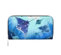 kkvhhyuo Sea Animals Stingrays Print Long Leather Wallet Large Capacity Clutch with 8 Card Slots, Zip Coin Pocket & Dual Cash Compartments for Women, Men.