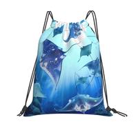 kkvhhyuo Sea Animals Stingrays Printed Drawstring Backpack Large Foldable Draw String Bag with Adjustable Straps for Sports Travel Swimming School