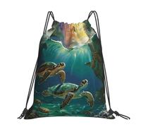 kkvhhyuo Sea Turtles Printed Drawstring Backpack Large Foldable Draw String Bag with Adjustable Straps for Sports Travel Swimming School