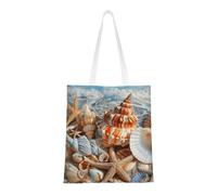 kkvhhyuo Seashell Landscape On The Beach Print Canvas Tote Bag, Large Handbag with Reinforced Handles Simple Shoulder Bag for College School Work Travel Shopping Daily Use
