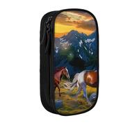kkvhhyuo Shocking Running Horse Print Large Pencil Case, Zip Smooth Pencil Pouch for Girls Boys with 2 Compartment Multifunctional Pencils Bag for School Office Travel Makeup Bags, Black
