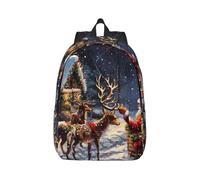 kkvhhyuo Snow Night Santa and Deer Print Canvas Backpack, Lightweight School Backpack Travel Laptop Backpack for Men Women Work Sports Travel Flight, S