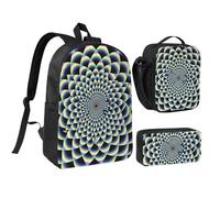 kkvhhyuo Spiral Optical Illusion Art Print School Backpack Set with 17 Inch Kids Backpack Lunch Bag & Pencil Case Bundle for Teens Girls Boys, Lightweight Bookbag Travel Rucksack