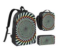kkvhhyuo Spiral Optical Illusion Print School Backpack Set with 17 Inch Kids Backpack Lunch Bag & Pencil Case Bundle for Teens Girls Boys, Lightweight Bookbag Travel Rucksack