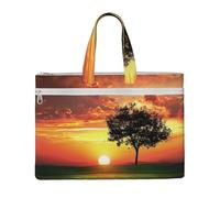 kkvhhyuo Sport Golf Ball Sunset Tree Print Document Bag, Lightweight Canvas Bag Handbag with Dual Zip Canvas Tote File Bag for Work Commuting Study and Everyday Carry