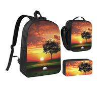 kkvhhyuo Sport Golf Ball Sunset Tree Print School Backpack Set with 17 Inch Kids Backpack Lunch Bag & Pencil Case Bundle for Teens Girls Boys, Lightweight Bookbag Travel Rucksack