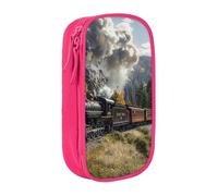 kkvhhyuo Steam Locomotive Train Print Large Pencil Case, Zip Smooth Pencil Pouch for Girls Boys with 2 Compartment Multifunctional Pencils Bag for School Office Travel Makeup Bags, Pink
