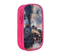 kkvhhyuo Steam Train Clouds Print Large Pencil Case, Zip Smooth Pencil Pouch for Girls Boys with 2 Compartment Multifunctional Pencils Bag for School Office Travel, Pink