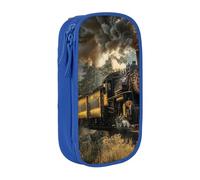 kkvhhyuo Steam Train Print Large Pencil Case, Zip Smooth Pencil Pouch for Girls Boys with 2 Compartment Multifunctional Pencils Bag for School Office Travel Makeup Bags, Blue