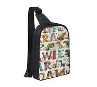 kkvhhyuo Stylish Learning Alphabets with Dinosaurs Print Sling Bag Cross Body Chest Bag with Dual Zipper Pockets Adjustable Strap Lightweight Shoulder Bag for Traveling Running Cycling
