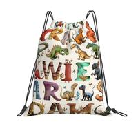 kkvhhyuo Stylish Learning Alphabets with Dinosaurs Printed Drawstring Backpack Large Foldable Draw String Bag with Adjustable Straps for Sports Travel Swimming School