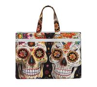 kkvhhyuo Sugar Skulls Print Document Bag, Lightweight Canvas Bag Handbag with Dual Zip Canvas Tote File Bag for Work Commuting Study and Everyday Carry