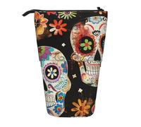 kkvhhyuo Sugar Skulls Print Pencil Case Big Capacity Aesthetic Pencil Pouch Box with Zipper Portable Pencil Bag Cute for School Students Office Stationery