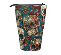 kkvhhyuo Sugar Skulls Print Print Pencil Case Big Capacity Aesthetic Pencil Pouch Box with Zipper Portable Pencil Bag Cute for School Students Office Stationery