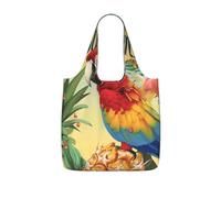 kkvhhyuo Summer Parrot Pineapple Bird Print Reusable Shopping Tote Bags, Large Grocery Tote Bags Foldable in a Pouch, Washable Grocery Shopping Bags for Daily Shopping Travel Storage