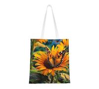 kkvhhyuo Sunflower Butterfly Print Canvas Tote Bag, Large Handbag with Reinforced Handles Simple Shoulder Bag for College School Work Travel Shopping Daily Use