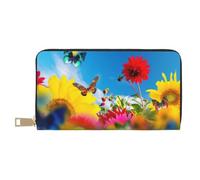 kkvhhyuo Sunny Garden Purse for Women, Long Wallet | Pu Leather Wallet, 12 Card, Coin Pocket, Large Capacity With Zipper For Daily Travel Gift