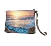 kkvhhyuo Sunrise Print Leather Clutch Bag leather Handbags Women's purse with Detachable Wrist Strap for Evening, Wedding & Party