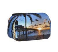 kkvhhyuo Sunrise Seaside Palm Tree Printed Pencil Case Double Layer Large Capacity Flip Top Pen Bag with Zipper for Students Office Travel Makeup Organizer