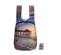 kkvhhyuo sunset at the beach bridge Print Foldable Backpack, Ultra Lightweight 16L Compact Travel Pack with Storage Bag Design for Hiking Daily Commute Shopping and Outdoor Adventures