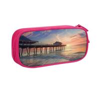 kkvhhyuo Sunset at the Beach Bridge Print Large Capacity Pencil Case, Stationery Organizer Pencil Pouch Office Makeup Bag Portable Pen Bag for Boys Girls, Pink