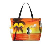 kkvhhyuo sunset palm tree Print Large Beach Bag for Women Waterproof Beach Tote Bag with Zip and Pocket Shopping Bag Travel Bag Holiday Handbag for Travel Traveling Shopping
