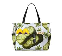 kkvhhyuo Sushi Dill Pickles Print Large Beach Bag, Foldable Beach Tote Bag with Zipper and Pocket Reusable Shopping Bag for women, Tote Bags for Traveling, Shopping, Pool